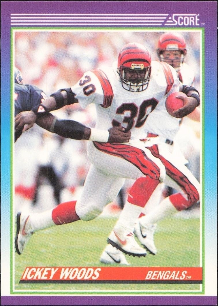 Ickey Woods 1990 Score #130 Football Trading Card - Front 1990 Score Ickey Woods #130 football trading card front