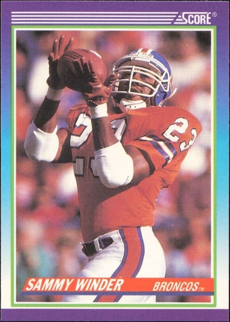Sammy Winder 1990 Score #540 Football Trading Card - Front 1990 Score Sammy Winder #540 football trading card front