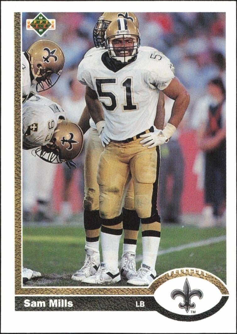 Sam Mills 1991 Upper Deck #393 Football Trading Card - Front 1991 Upper Deck Sam Mills #393 football trading card front