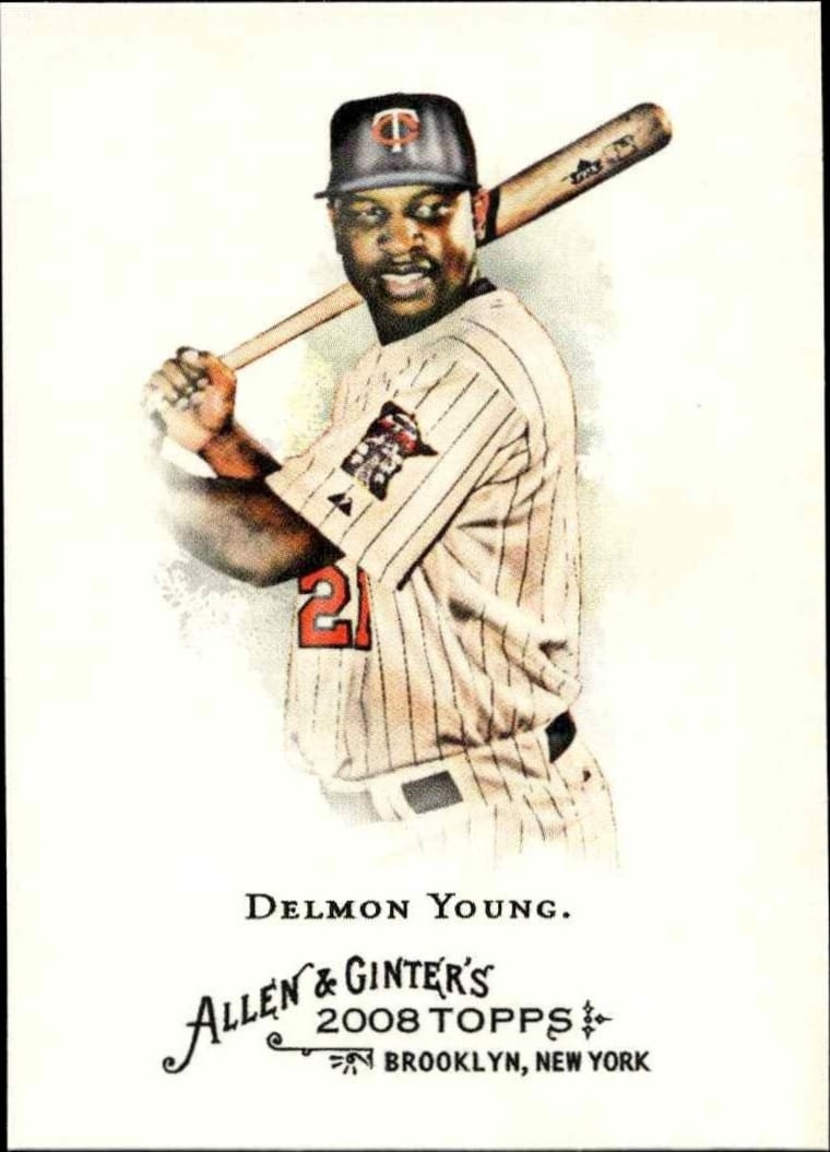 Delmon Young 2008 Topps Allen & Ginter #156 Baseball Trading Card - Front 2008 Topps Allen & Ginter Delmon Young #156 baseball trading card front