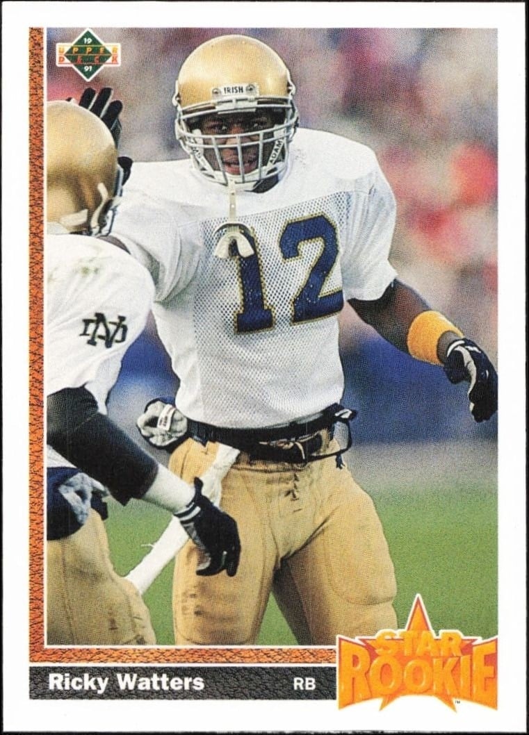 Ricky Watters 1991 Upper Deck #9 Football Trading Card - Front 1991 Upper Deck Ricky Watters #9 football trading card front