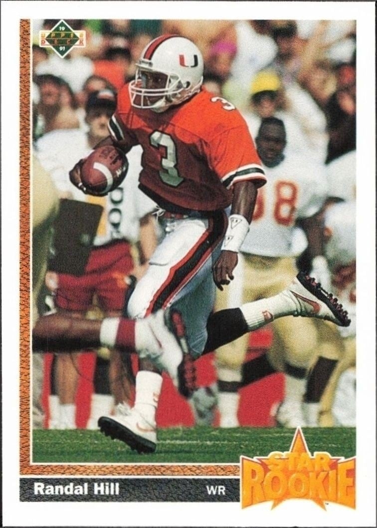 Randal Hill 1991 Upper Deck #28 Football Trading Card - Front 1991 Upper Deck Randal Hill #28 football trading card front