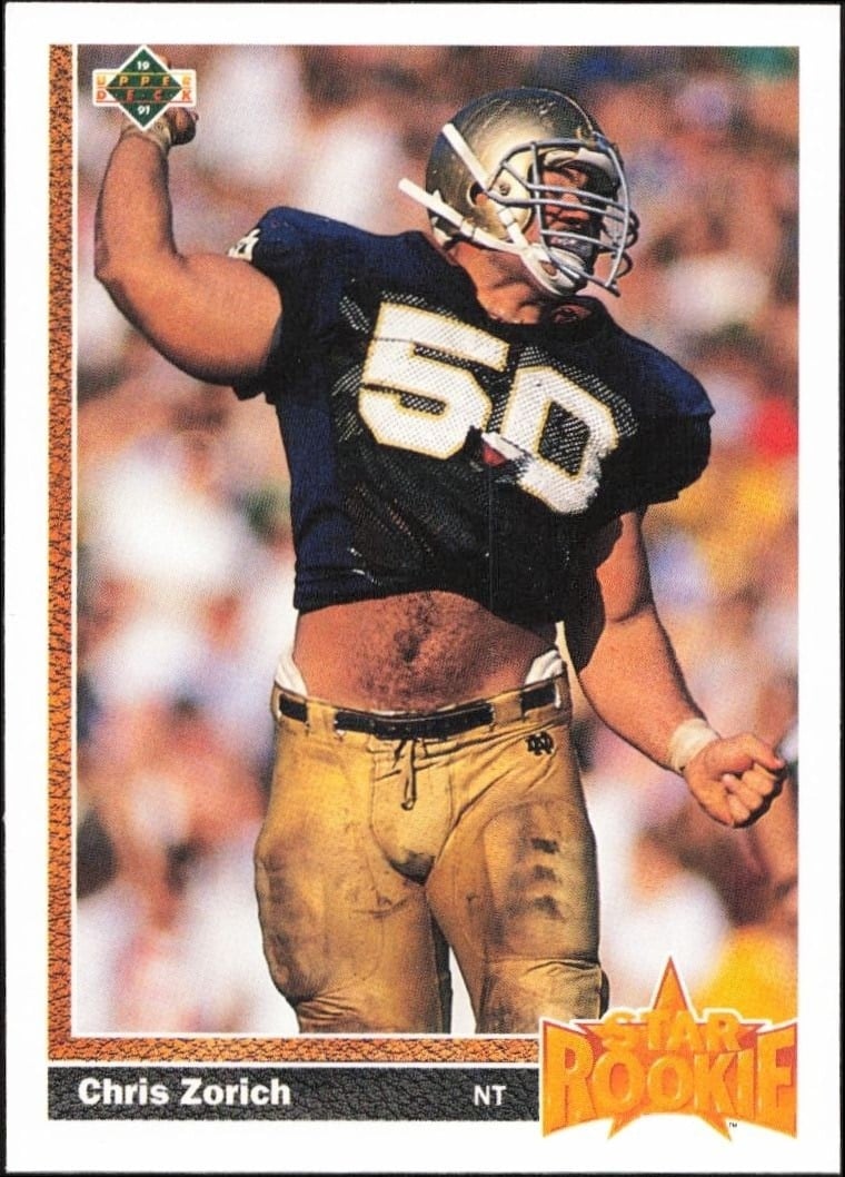 Chris Zorich 1991 Upper Deck #10 Football Trading Card - Front 1991 Upper Deck Chris Zorich #10 football trading card front