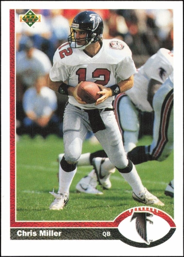 Chris Miller 1991 Upper Deck #193 Football Trading Card - Front 1991 Upper Deck Chris Miller #193 football trading card front