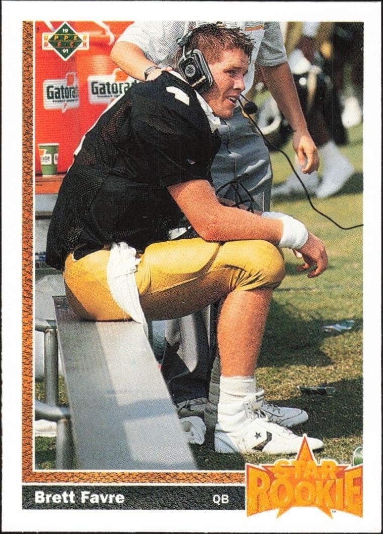 Brett Favre 1991 Upper Deck #13 Football Trading Card - Front 1991 Upper Deck Brett Favre #13 football trading card front