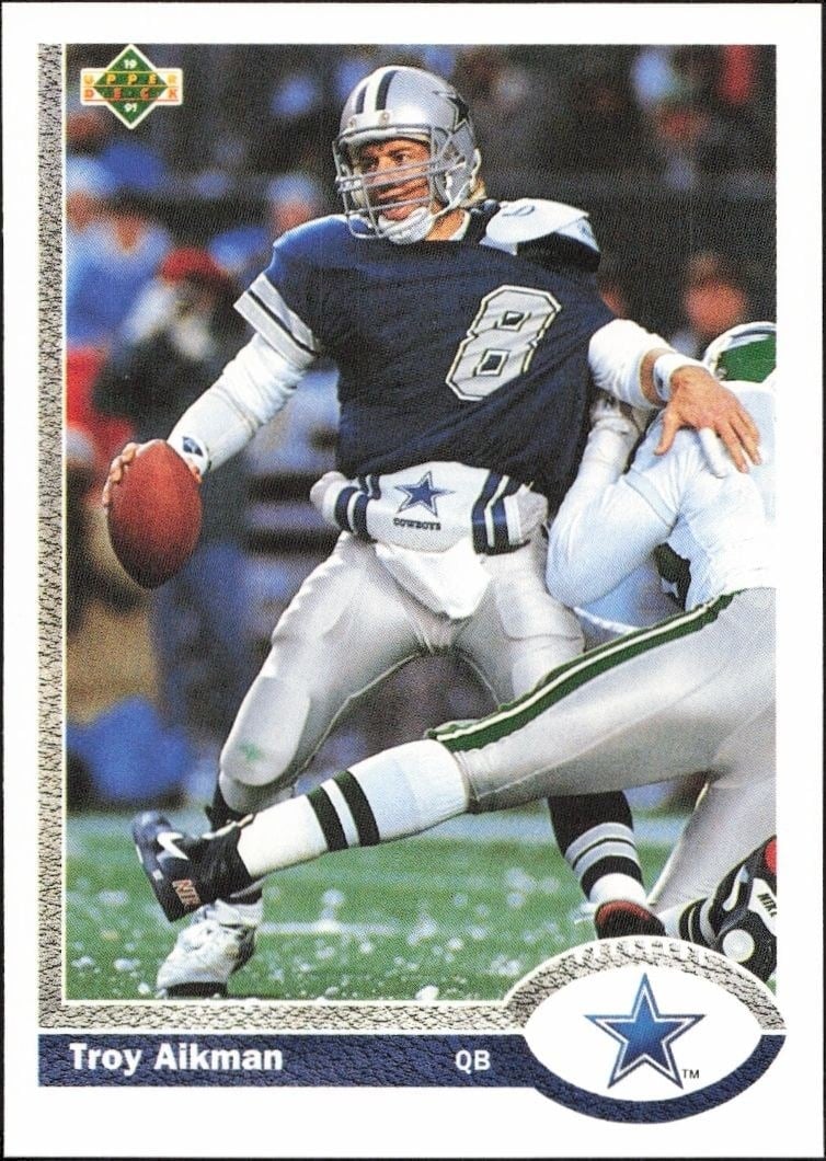 Troy Aikman 1991 Upper Deck #152 Football Trading Card - Front 1991 Upper Deck Troy Aikman #152 football trading card front
