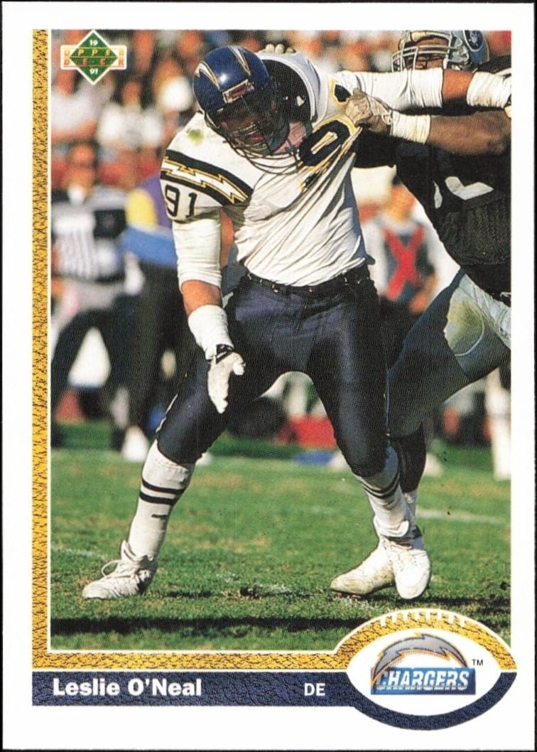 Leslie O'Neal 1991 Upper Deck #168 Football Trading Card - Front 1991 Upper Deck Leslie O'Neal #168 football trading card front