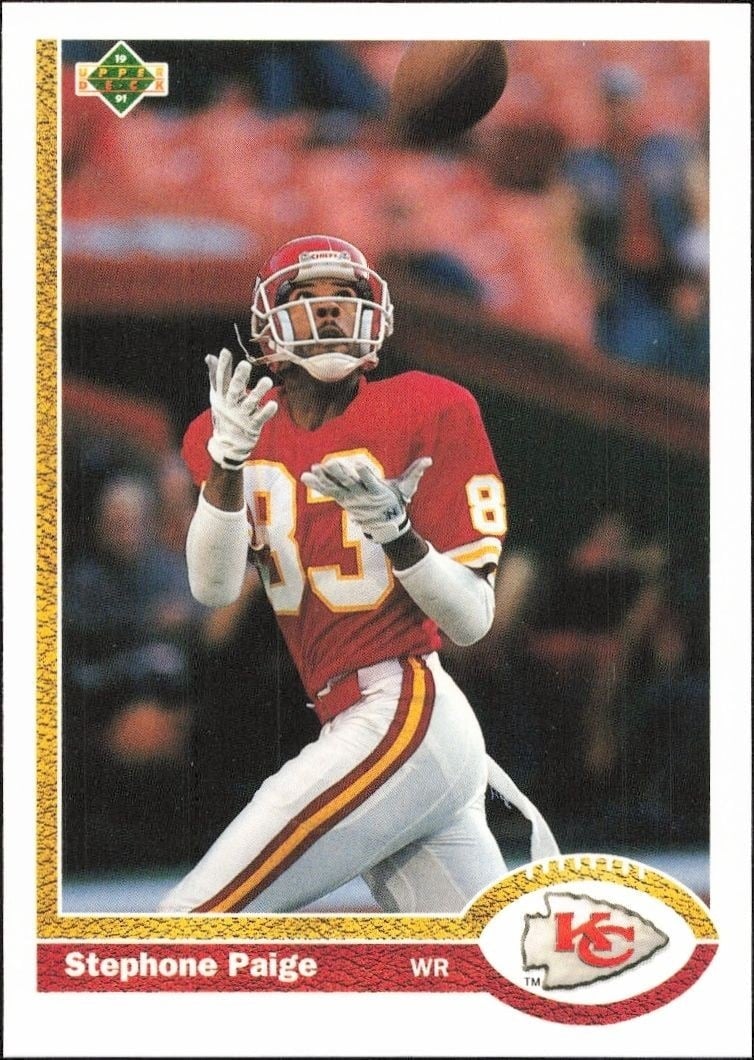 Stephone Paige 1991 Upper Deck #178 Football Trading Card - Front 1991 Upper Deck Stephone Paige #178 football trading card front