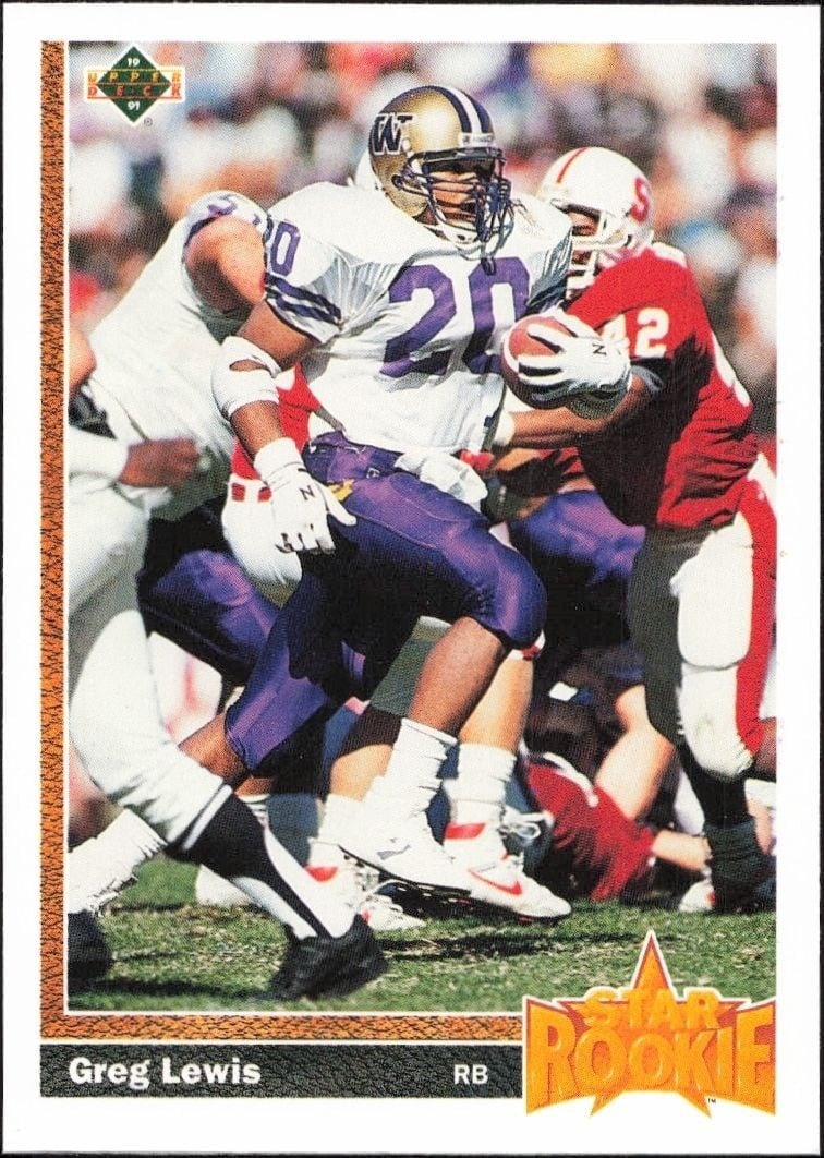 Greg Lewis 1991 Upper Deck #22 Football Trading Card - Front 1991 Upper Deck Greg Lewis #22 football trading card front