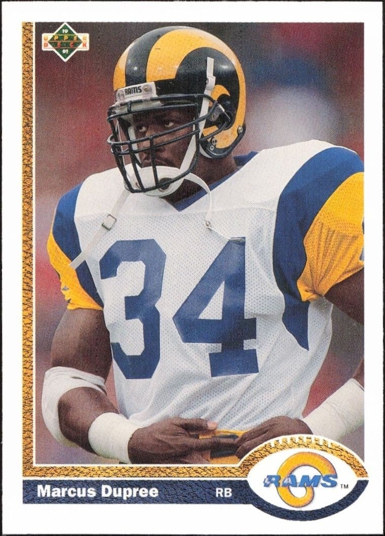 Marcus Dupree 1991 Upper Deck #499 Football Trading Card - Front 1991 Upper Deck Marcus Dupree #499 football trading card front