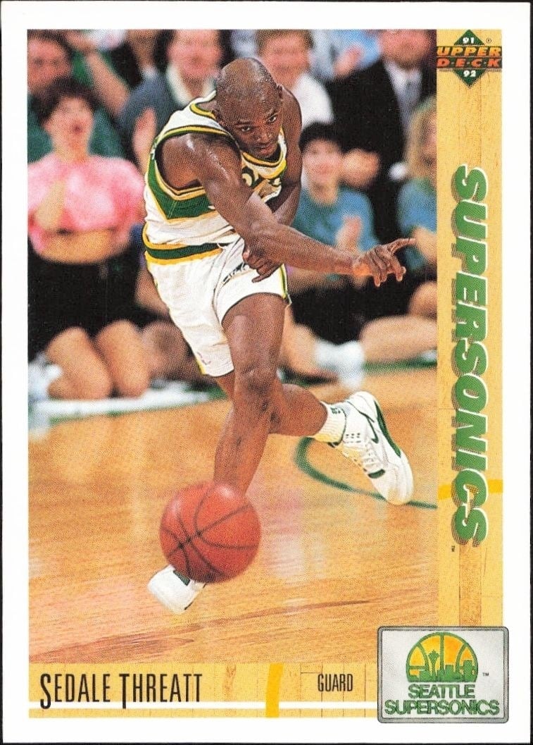 Sedale Threatt 1991-92 Upper Deck #110 Basketball Trading Card - Front 1991-92 Upper Deck Sedale Threatt #110 basketball trading card front