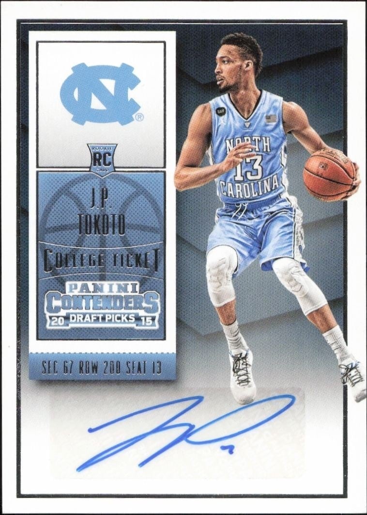 J.P. Tokoto 2015-16 Panini Contenders Draft Picks #117 Basketball Trading Card - Front 2015-16 Panini Contenders Draft Picks J.P. Tokoto #117 basketball trading card front