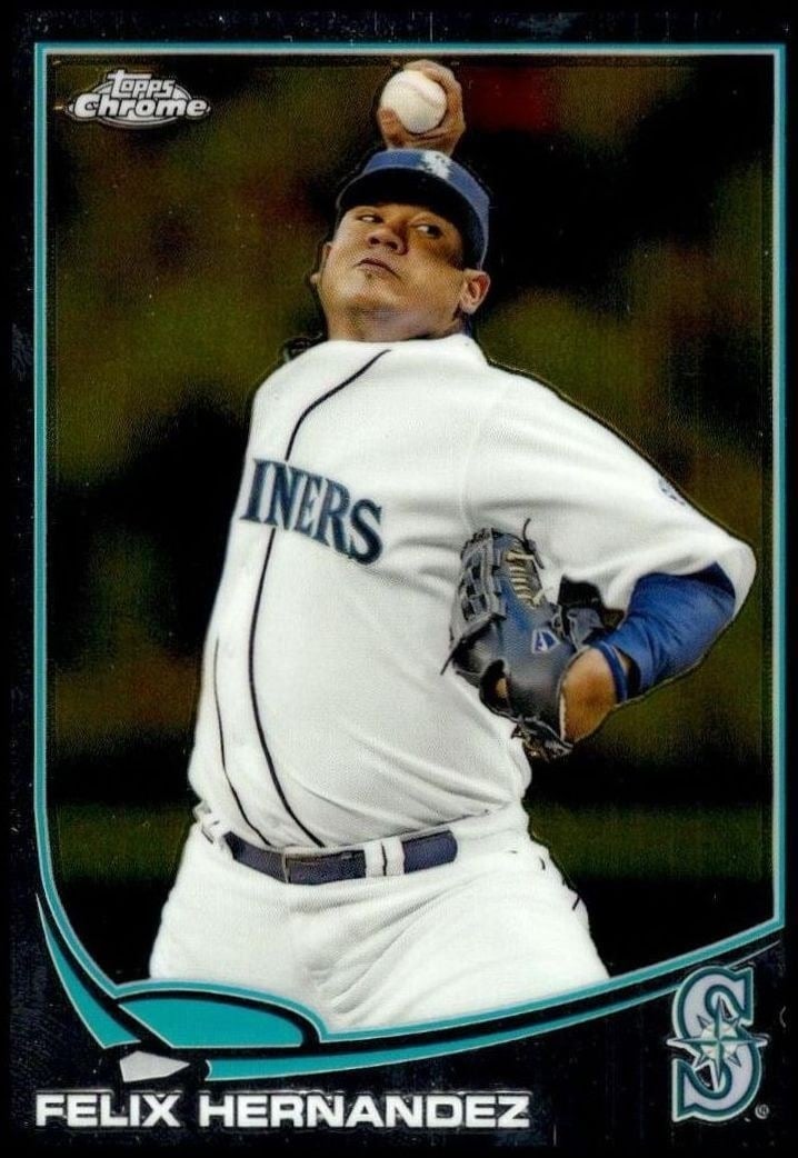 Felix Hernandez 2013 Topps Chrome #34 Baseball Trading Card - Front 2013 Topps Chrome Felix Hernandez #34 baseball trading card front