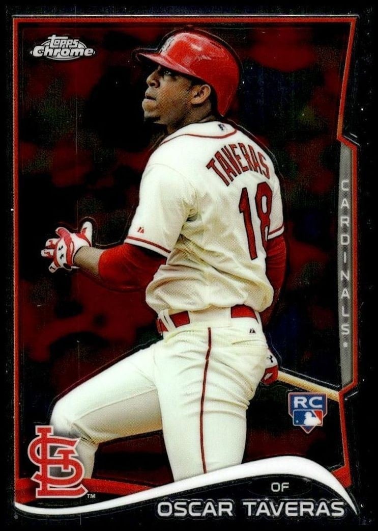 Oscar Taveras 2014 Topps Chrome #19 Baseball Trading Card - Front 2014 Topps Chrome Oscar Taveras #19 baseball trading card front