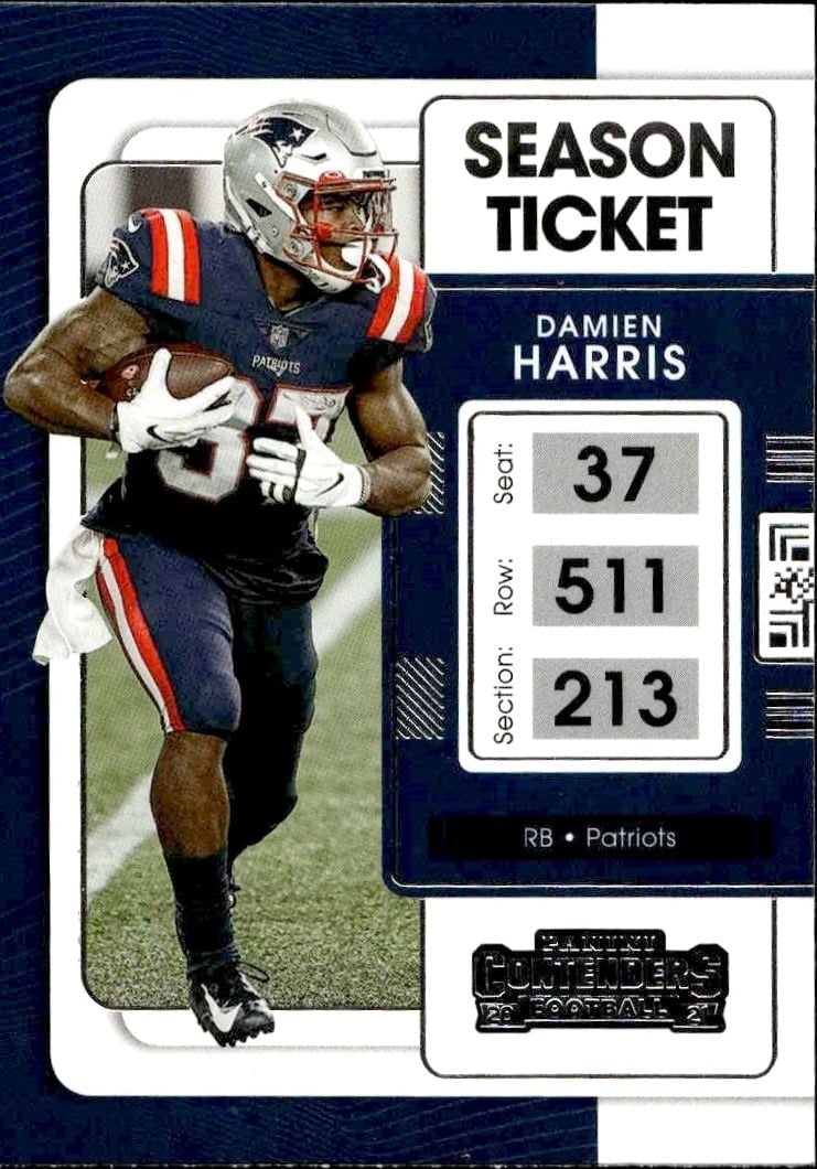 Damien Harris 2021 Panini Contenders #69 Football Trading Card - Front 2021 Panini Contenders Damien Harris #69 football trading card front