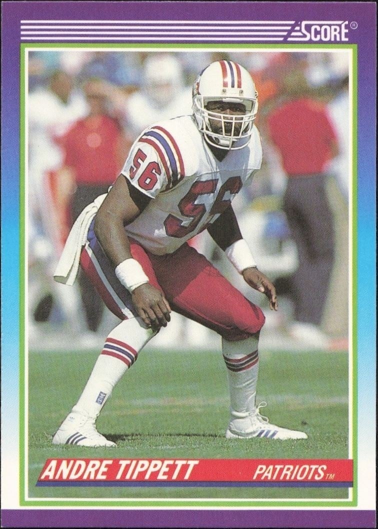Andre Tippett 1990 Score #458 Football Trading Card - Front 1990 Score Andre Tippett #458 football trading card front