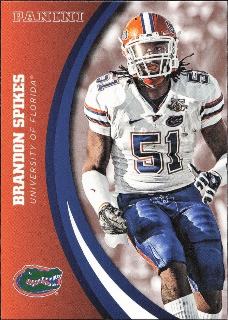 Brandon Spikes 2015 Panini Florida Gators #72 Football Trading Card - Front 2015 Panini Florida Gators Brandon Spikes #72 football trading card front