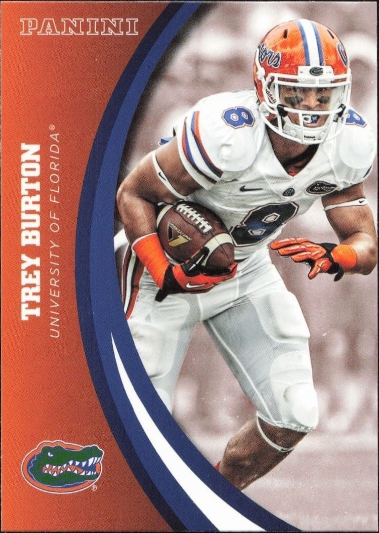 Trey Burton 2015 Panini Florida Gators #61 Football Trading Card - Front 2015 Panini Florida Gators Trey Burton #61 football trading card front