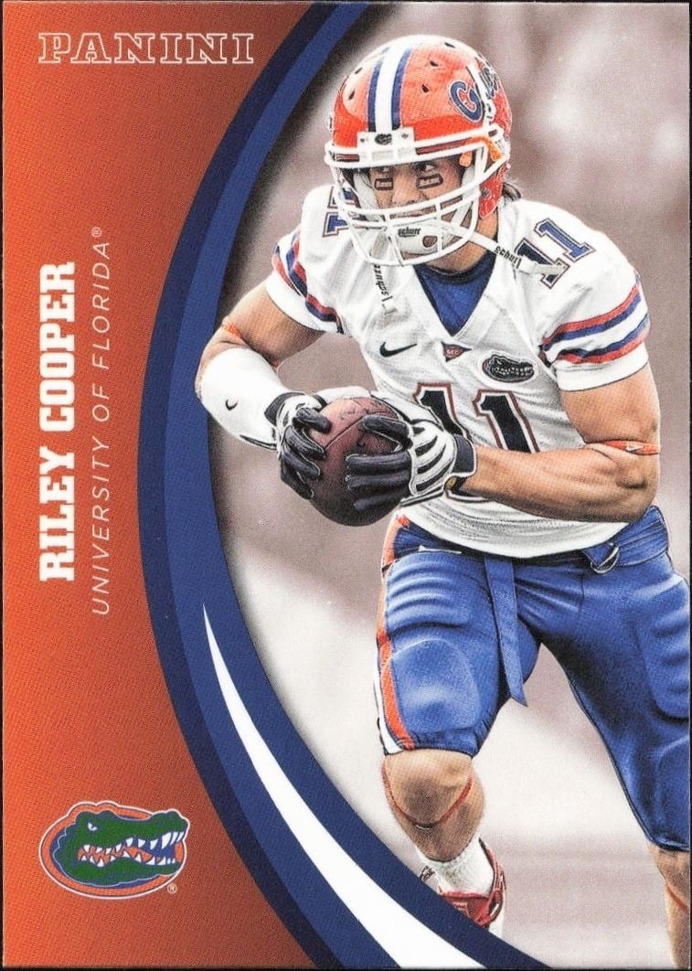 Riley Cooper 2015 Panini Florida Gators #55 Football Trading Card - Front 2015 Panini Florida Gators Riley Cooper #55 football trading card front