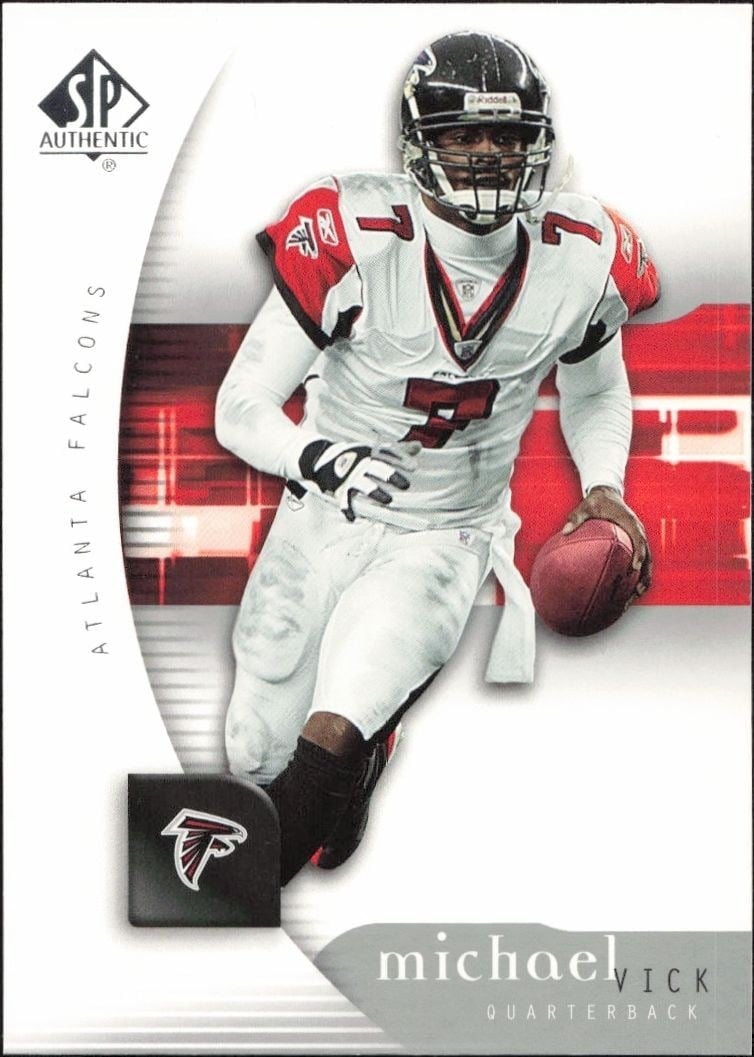 Michael Vick 2005 Upper Deck SP Authentic #4 Football Trading Card - Front 2005 Upper Deck SP Authentic Michael Vick #4 football trading card front