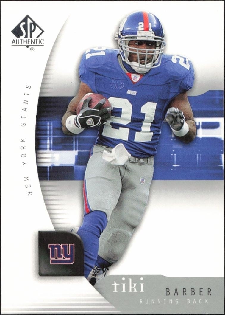 Tiki Barber 2005 Upper Deck SP Authentic #58 Football Trading Card - Front 2005 Upper Deck SP Authentic Tiki Barber #58 football trading card front