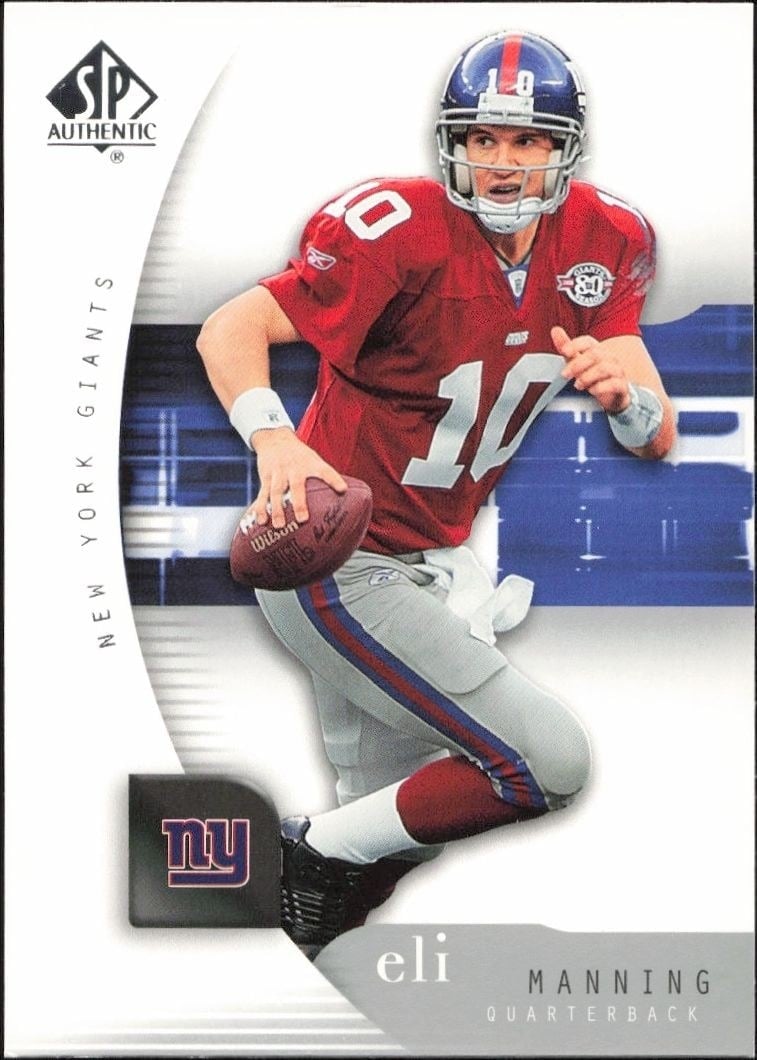 Eli Manning 2005 Upper Deck SP Authentic #56 Football Trading Card - Front 2005 Upper Deck SP Authentic Eli Manning #56 football trading card front