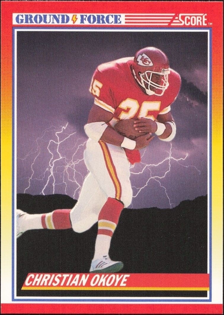 Christian Okoye 1990 Score #321 Football Trading Card - Front 1990 Score Christian Okoye #321 football trading card front