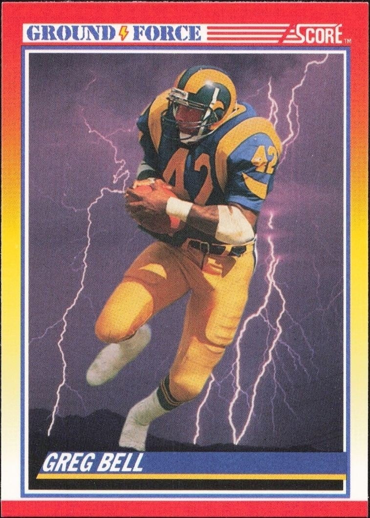 Greg Bell 1990 Score #328 Football Trading Card - Front 1990 Score Greg Bell #328 football trading card front