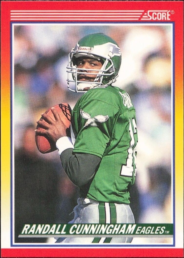 Randall Cunningham 1990 Score #605 Football Trading Card - Front 1990 Score Randall Cunningham #605 football trading card front