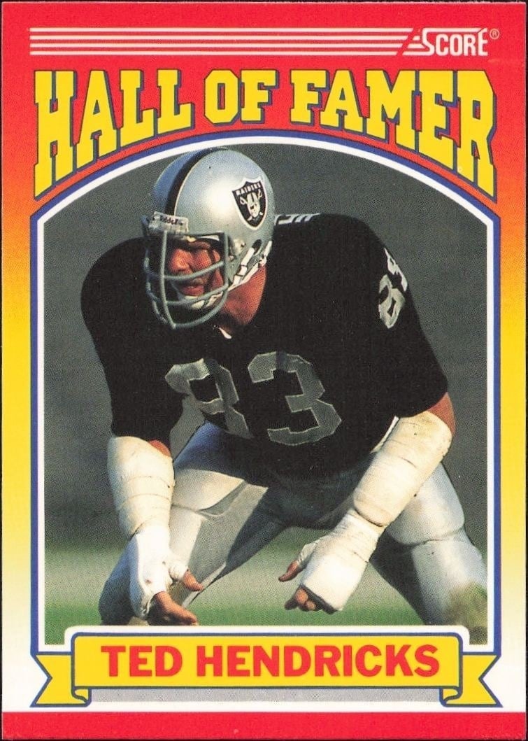 Ted Hendricks 1990 Score #599 Football Trading Card - Front 1990 Score Ted Hendricks #599 football trading card front