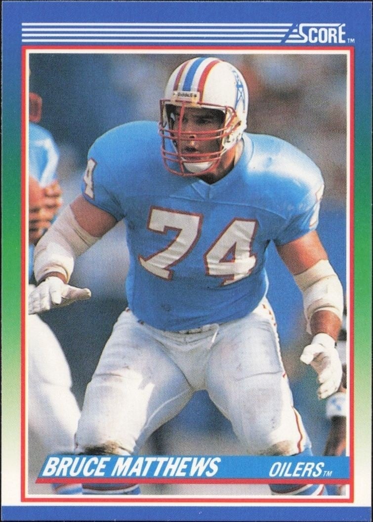 Bruce Matthews 1990 Score #93 Football Trading Card - Front 1990 Score Bruce Matthews #93 football trading card front