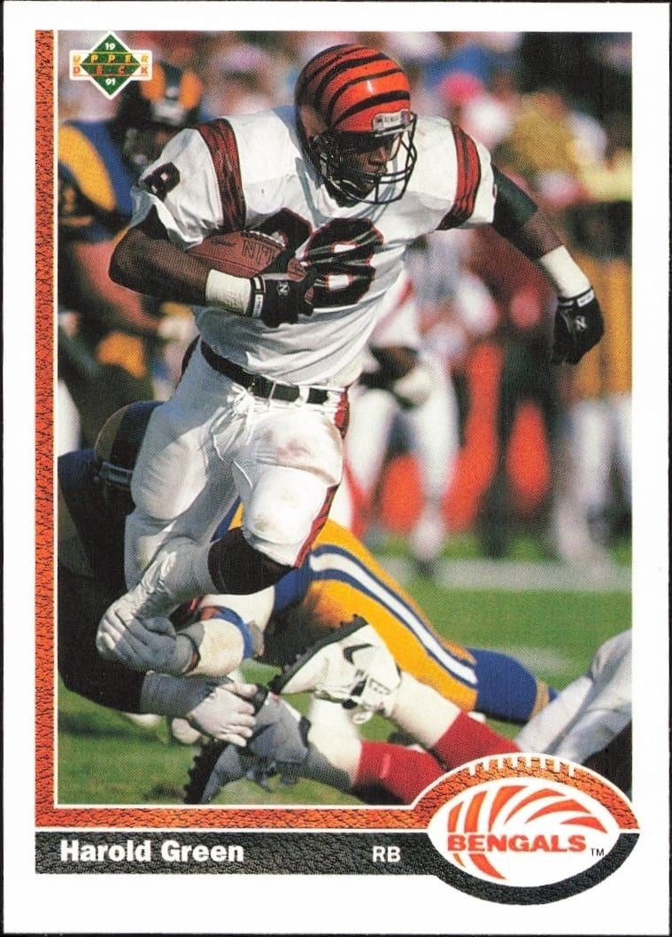 Harold Green 1991 Upper Deck Green #221 Football Trading Card - Front 1991 Upper Deck Green Harold Green #221 football trading card front