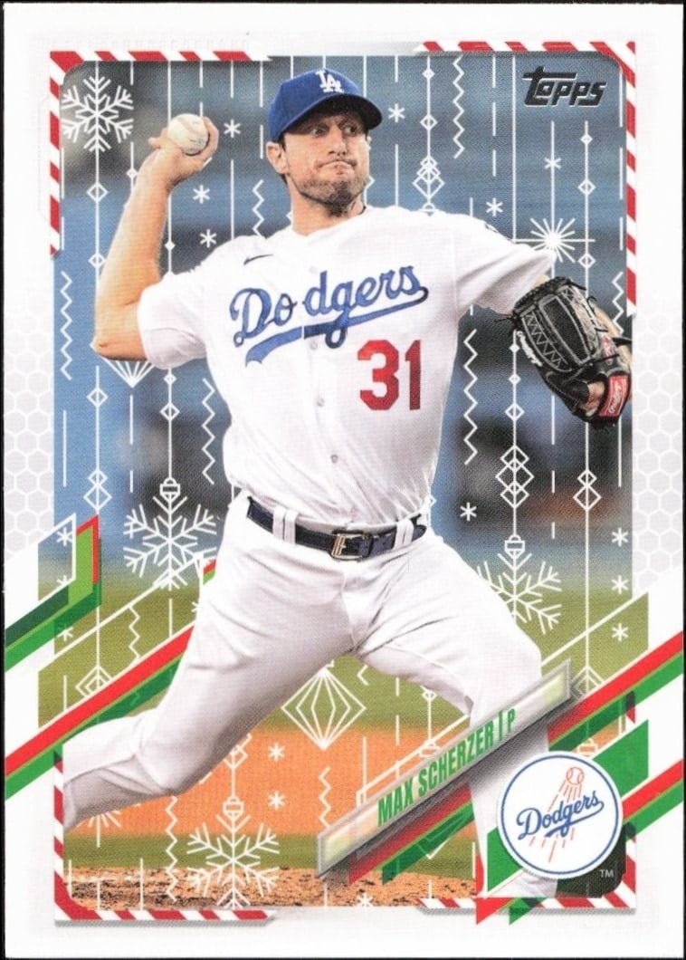 Max Scherzer 2021 Topps Holiday #HW171 Baseball Trading Card - Front 2021 Topps Holiday Max Scherzer #HW171 baseball trading card front
