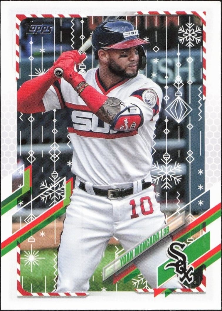 Yoan Moncada 2021 Topps Holiday #HW175 Baseball Trading Card - Front 2021 Topps Holiday Yoan Moncada #HW175 baseball trading card front