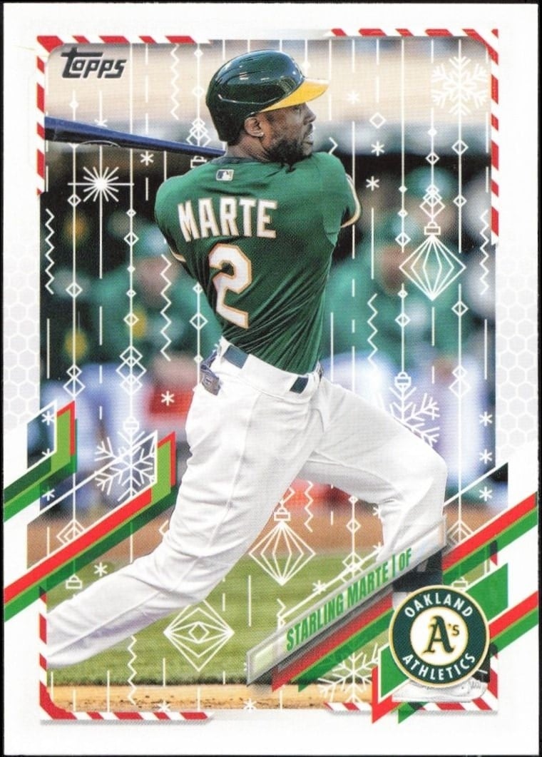 Starling Marte 2021 Topps Holiday #HW102 Baseball Trading Card - Front 2021 Topps Holiday Starling Marte #HW102 baseball trading card front