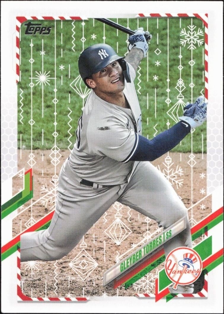 Gleyber Torres 2021 Topps Holiday #HW4 Baseball Trading Card - Front 2021 Topps Holiday Gleyber Torres #HW4 baseball trading card front