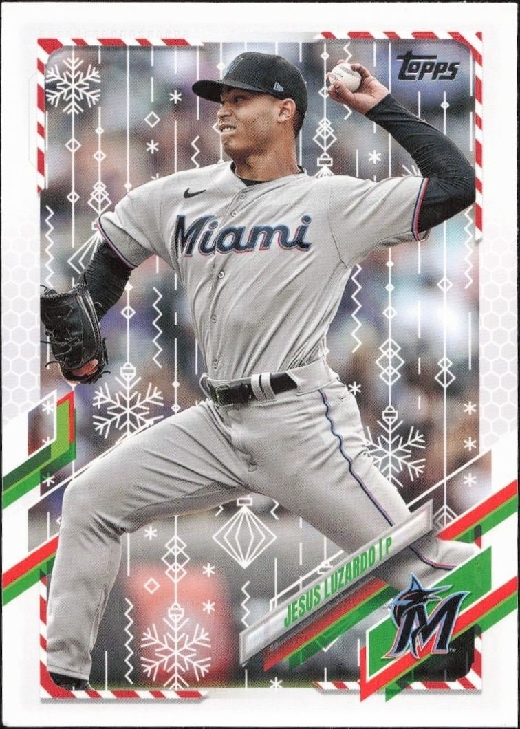 Jesus Luzardo 2021 Topps Holiday #HW5 Baseball Trading Card - Front 2021 Topps Holiday Jesus Luzardo #HW5 baseball trading card front