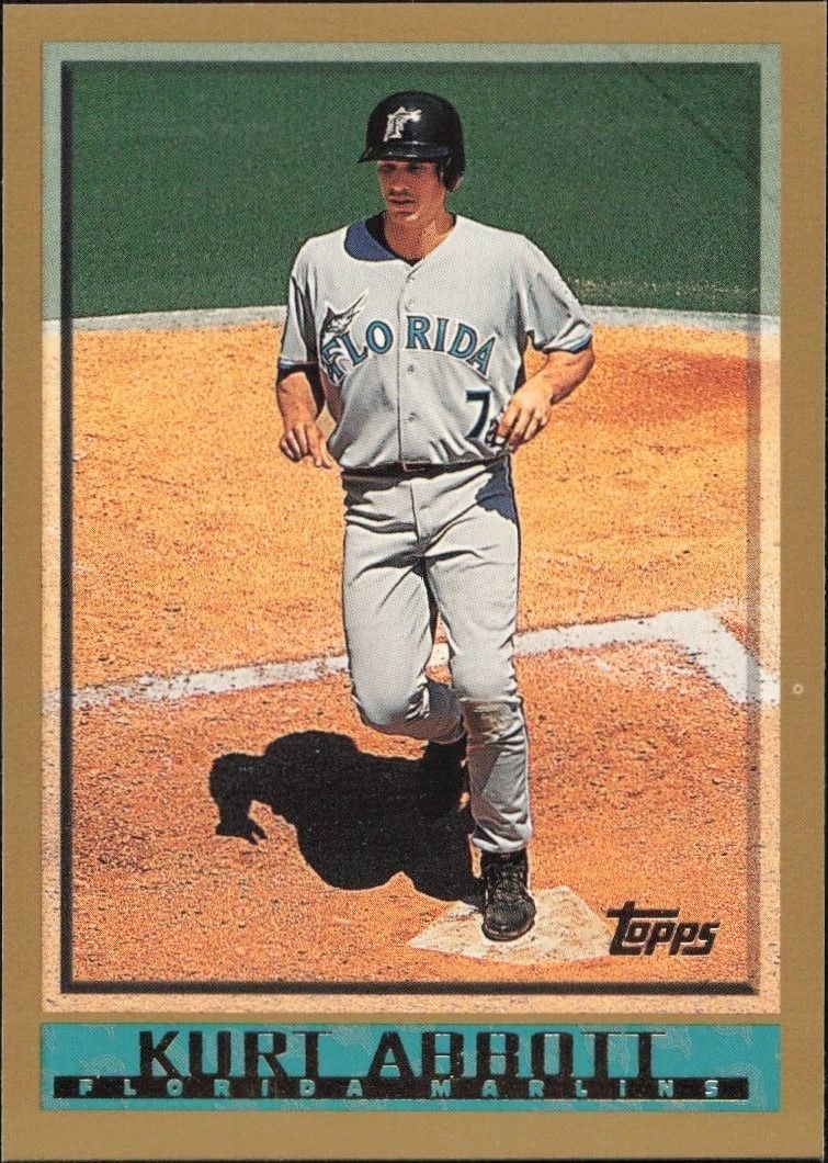 Kurt Abbott 1998 Topps #98 Baseball Trading Card - Front 1998 Topps Kurt Abbott #98 baseball trading card front