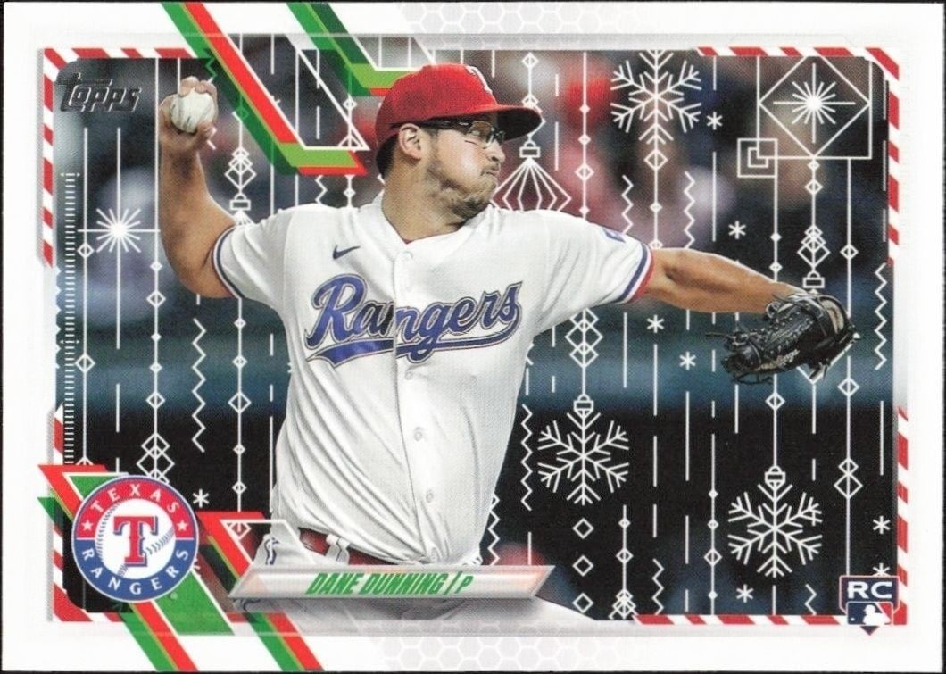 Dane Dunning 2021 Topps Holiday #HW65 Baseball Trading Card - Front 2021 Topps Holiday Dane Dunning #HW65 baseball trading card front