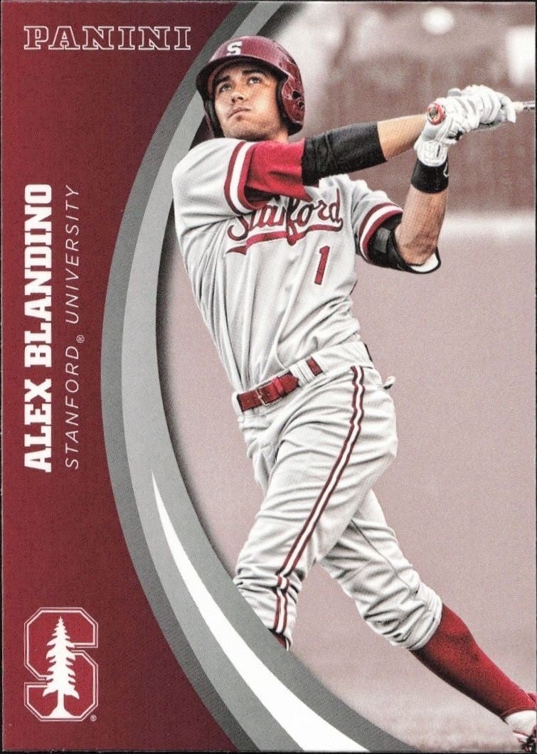 Alex Blandino 2015 Panini Stanford University #49 Baseball Trading Card - Front 2015 Panini Stanford University Alex Blandino #49 baseball trading card front