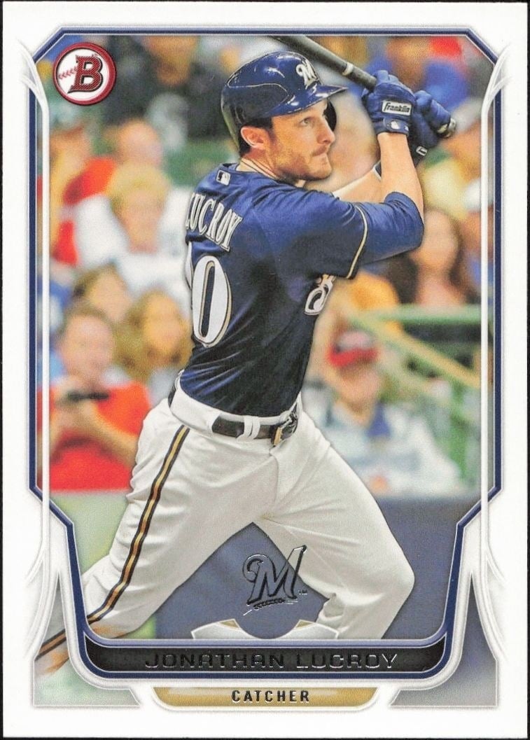 Jonathan Lucroy 2014 Bowman #206 Baseball Trading Card - Front 2014 Bowman Jonathan Lucroy #206 baseball trading card front