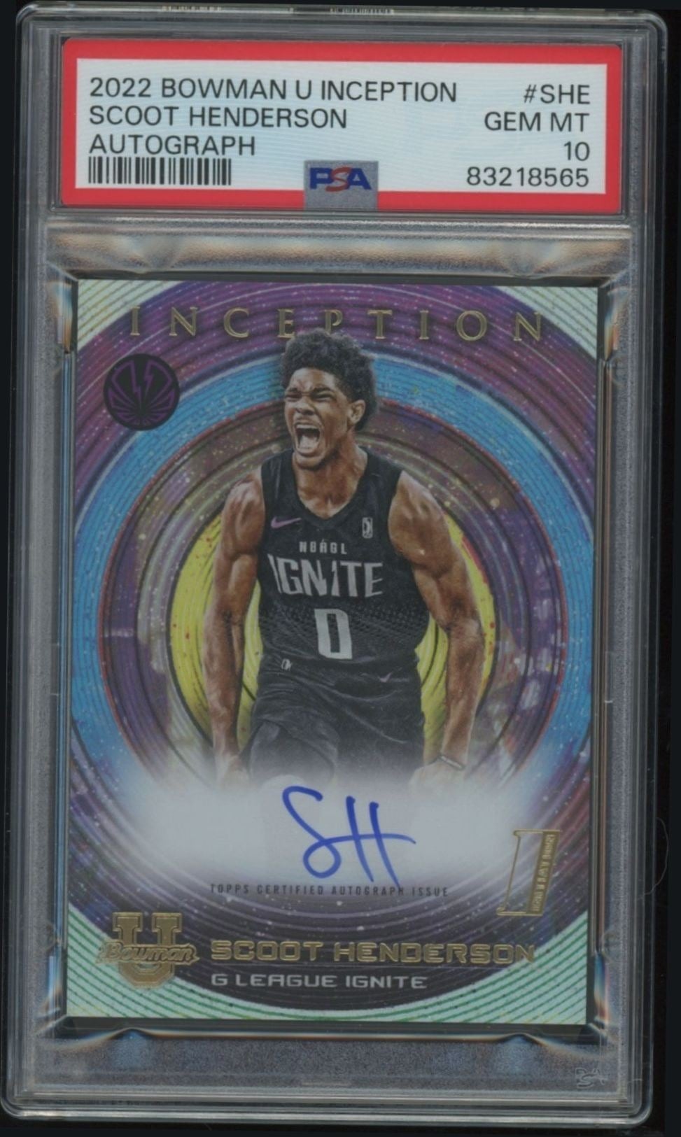 Scoot Henderson 2022-23 Bowman University Inception #BIA-SHE Basketball Trading Card - Front 2022-23 Bowman University Inception Scoot Henderson #BIA-SHE basketball trading card front