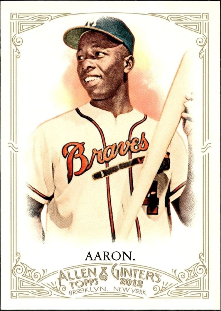 Hank Aaron 2012 Topps Allen & Ginter #247 Baseball Trading Card - Front 2012 Topps Allen & Ginter Hank Aaron #247 baseball trading card front
