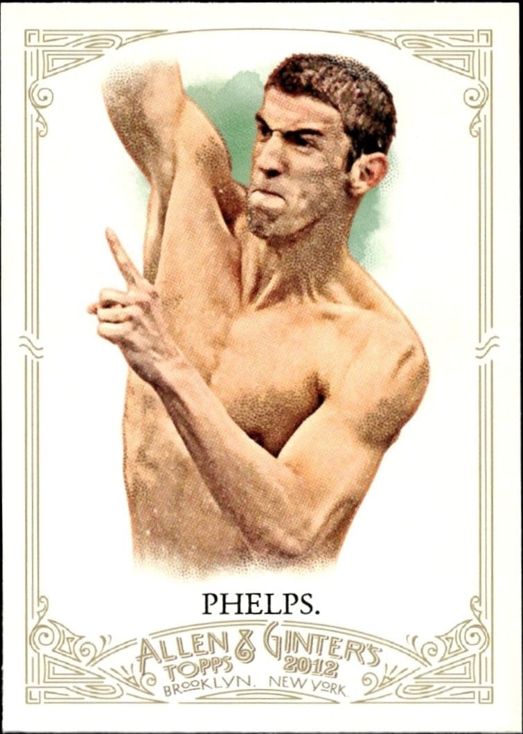 Michael Phelps 2012 Topps Allen & Ginter #129 Baseball Trading Card - Front 2012 Topps Allen & Ginter Michael Phelps #129 baseball trading card front