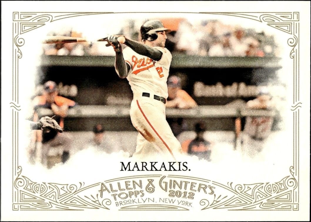Nick Markakis 2012 Topps Allen & Ginter #14 Baseball Trading Card - Front 2012 Topps Allen & Ginter Nick Markakis #14 baseball trading card front