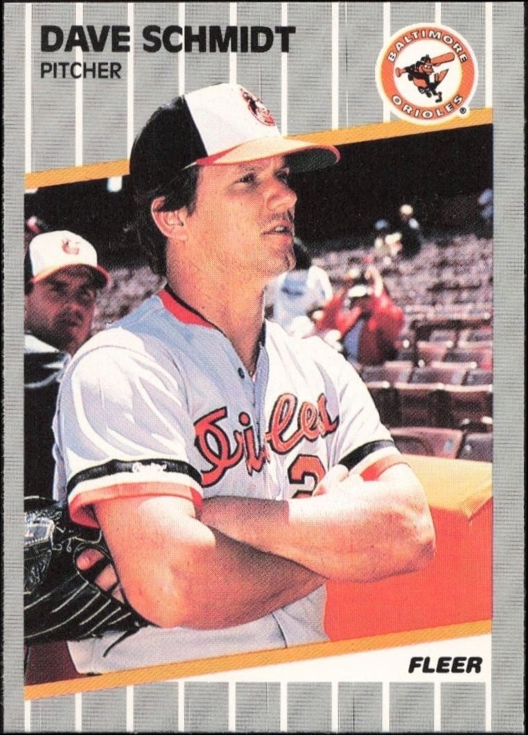 Dave Schmidt 1989 Fleer #618 Baseball Trading Card - Front 1989 Fleer Dave Schmidt #618 baseball trading card front