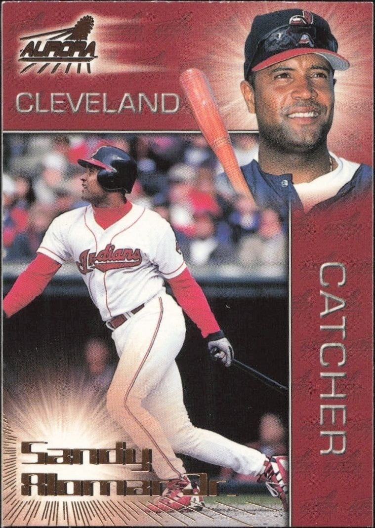 Sandy Alomar, Jr. 1998 Pacific Aurora #27 Baseball Trading Card - Front 1998 Pacific Aurora Sandy Alomar, Jr. #27 baseball trading card front