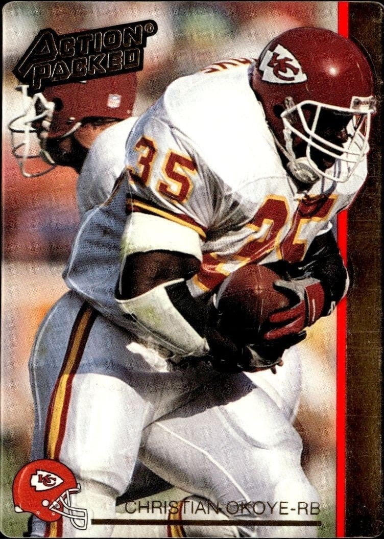Christian Okoye 1992 Action Packed #115 Football Trading Card - Front 1992 Action Packed Christian Okoye #115 football trading card front