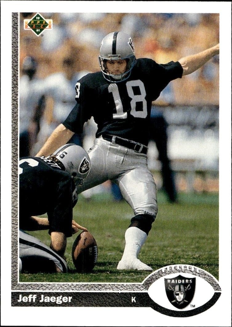 Jeff Jaeger 1991 Upper Deck #563 Football Trading Card - Front 1991 Upper Deck Jeff Jaeger #563 football trading card front