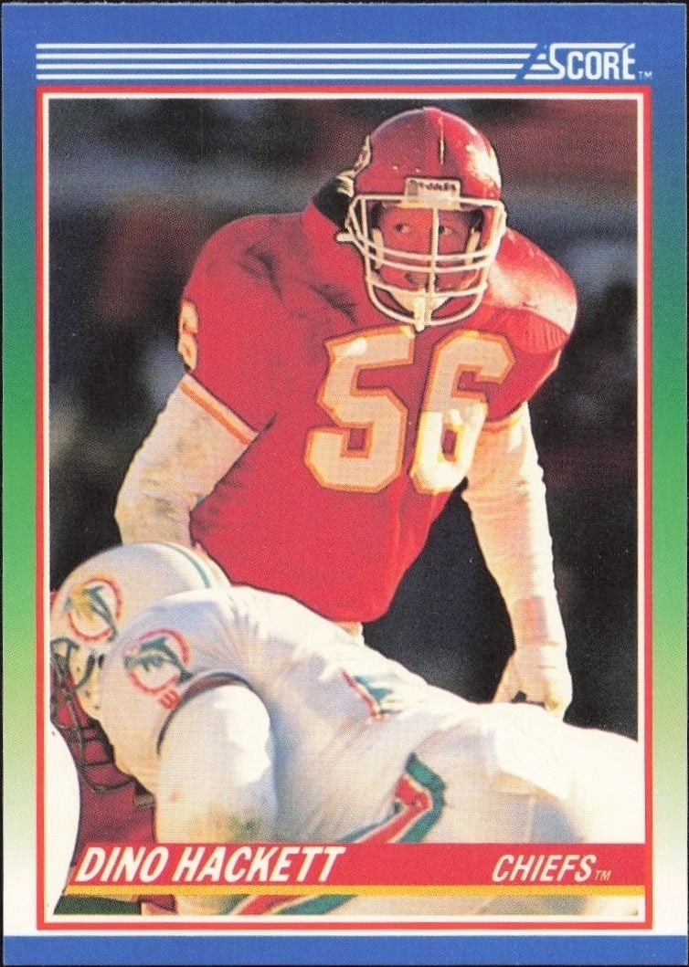 Dino Hackett 1990 Score #42 Football Trading Card - Front 1990 Score Dino Hackett #42 football trading card front